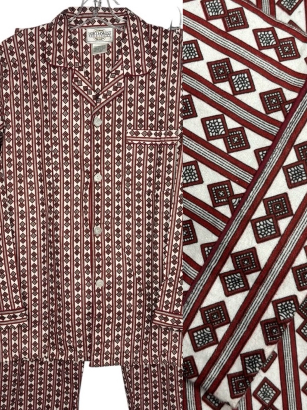VINTAGE 80’s ‘Northwest Territory’ 2pc. cotton PJ’s burgundy+grey size Medium